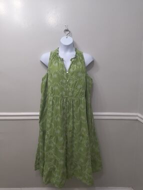 J.Jill Sleeveless Tiered Embroidered Eyelet Floral Maxi/Midi Dress Green 3X